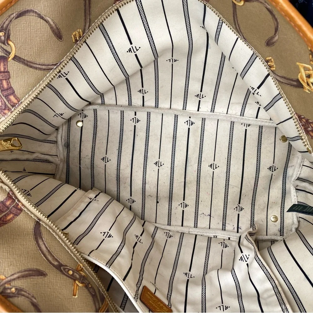 Lauren Ralph Lauren Women’s Brown Saffiano Leather Halstead Equestrian Tote Bag - Picture 4 of 11